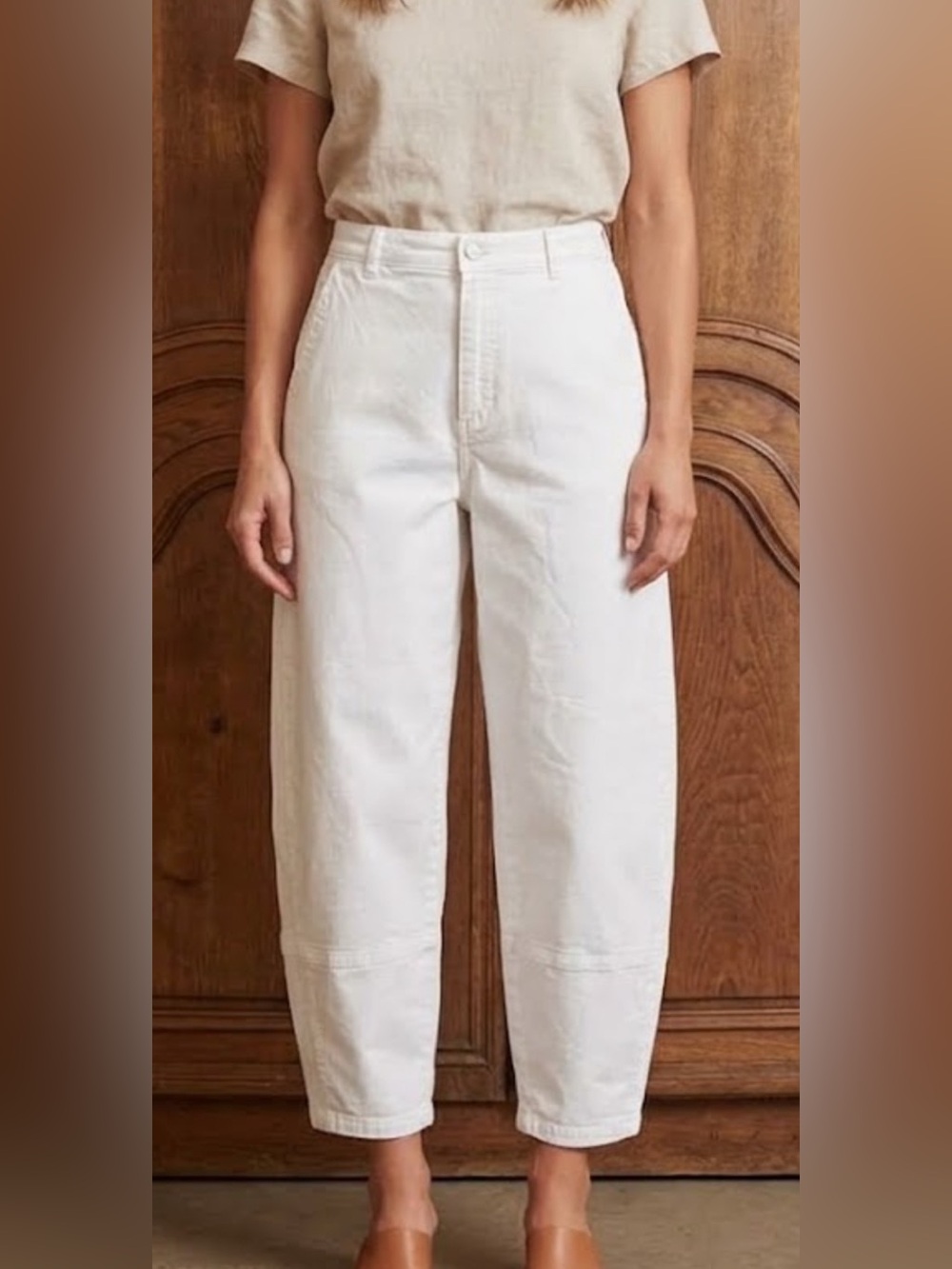 Everlane White High-Rise Barrel Pants - Seam Detail Ankle Jeans